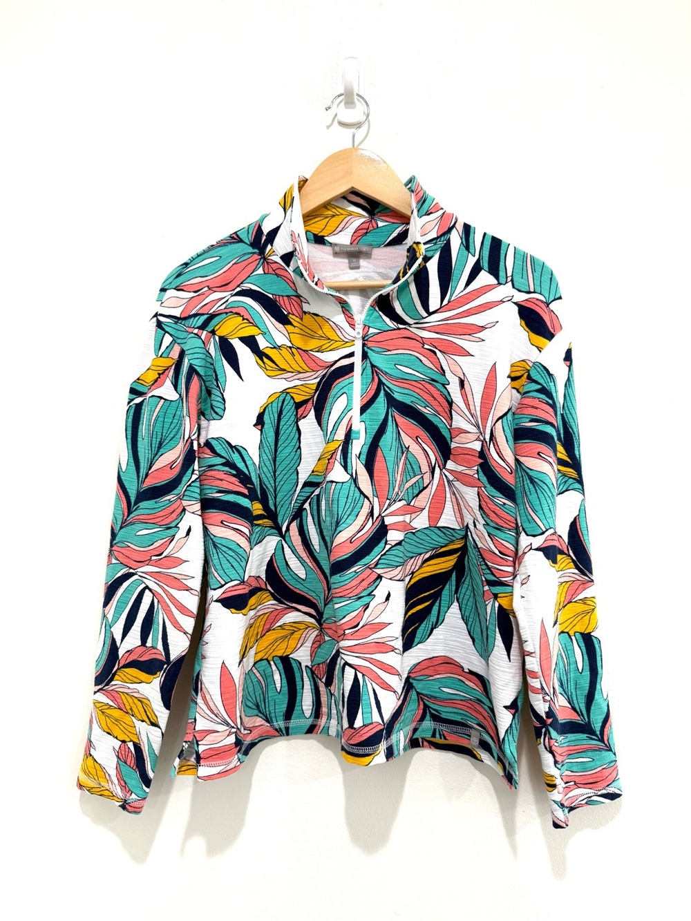 T By Talbots Multicolor Leaf Print UPF 50 Tropical Terry Sweatshirt Size Medium